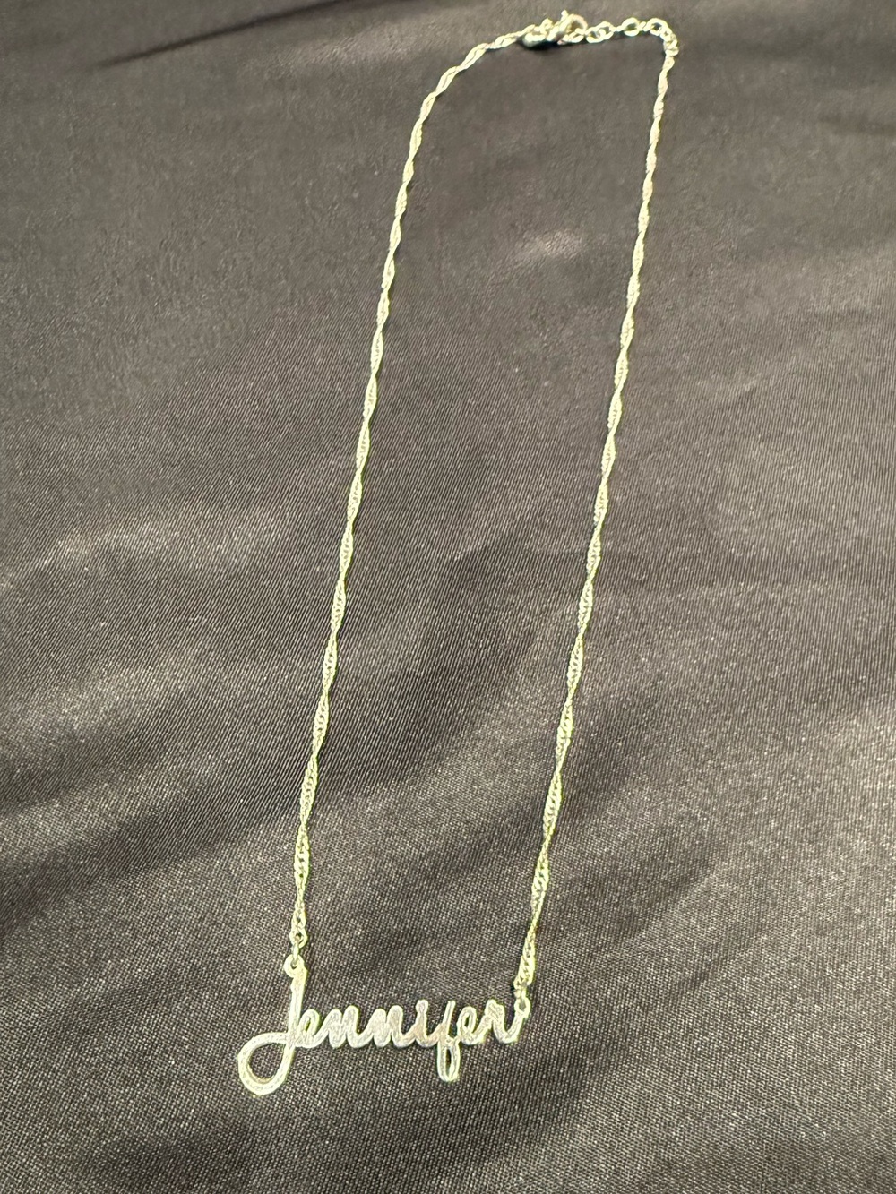 Sterling Silver “Jennifer” Name Necklace Cursive Script Twisted Rope Chain - Picture 2 of 7